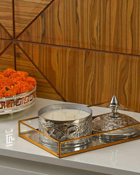 Silver Floral Candle