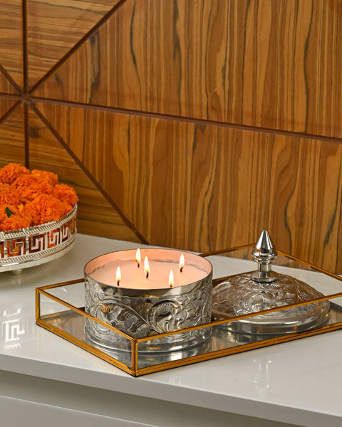 Silver Floral Candle