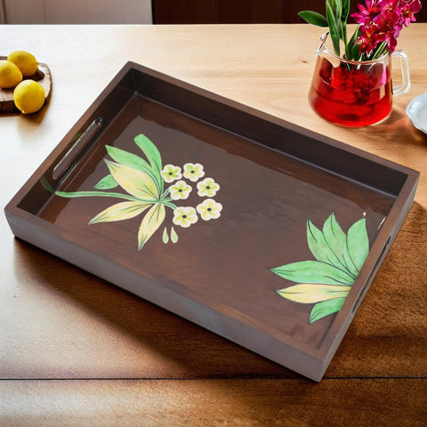 Floral Handcrafted Tray With Coasters